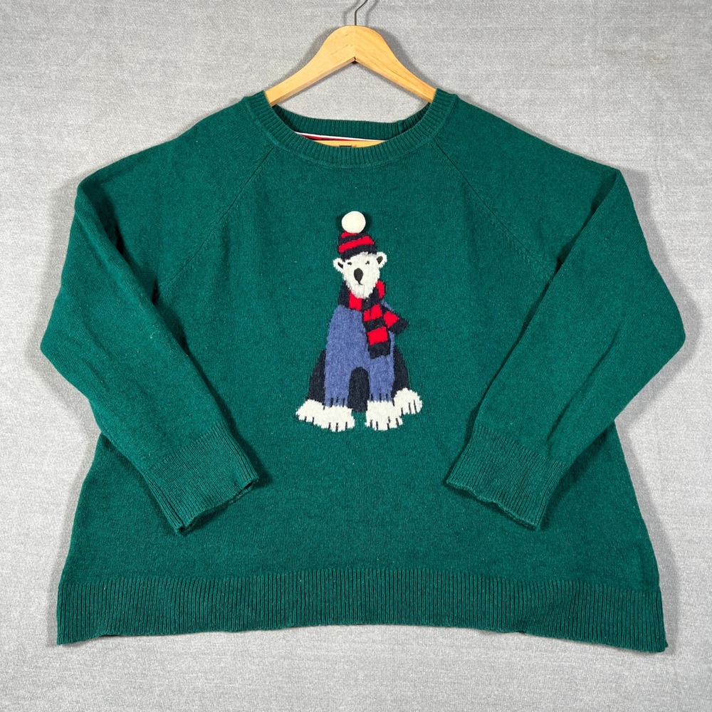 Tommy Hilfiger Polar Bear Knit Sweater Womens 1X Green Cotton Wool Blend